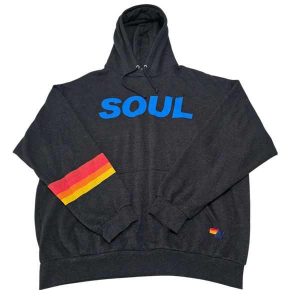 Aviator Nation Soul Hoodie Mens Large Black Rainbow Stripe Pullover California